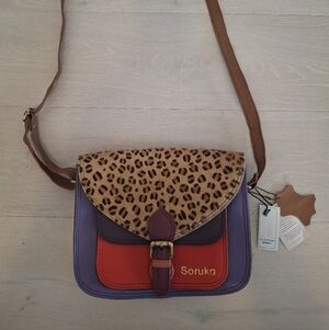 Soruka Claire Leopard Print Crossbody Bag - Purple, Red, and Tan